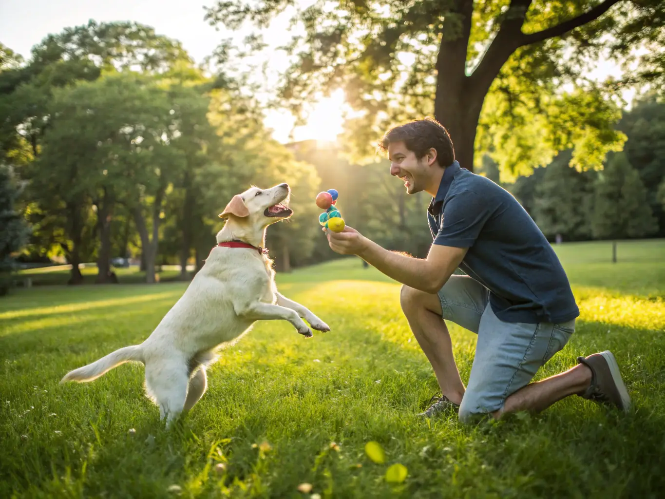 An image showing a person confidently interacting with a friendly dog, representing overcoming a fear of dogs through hypnotherapy.