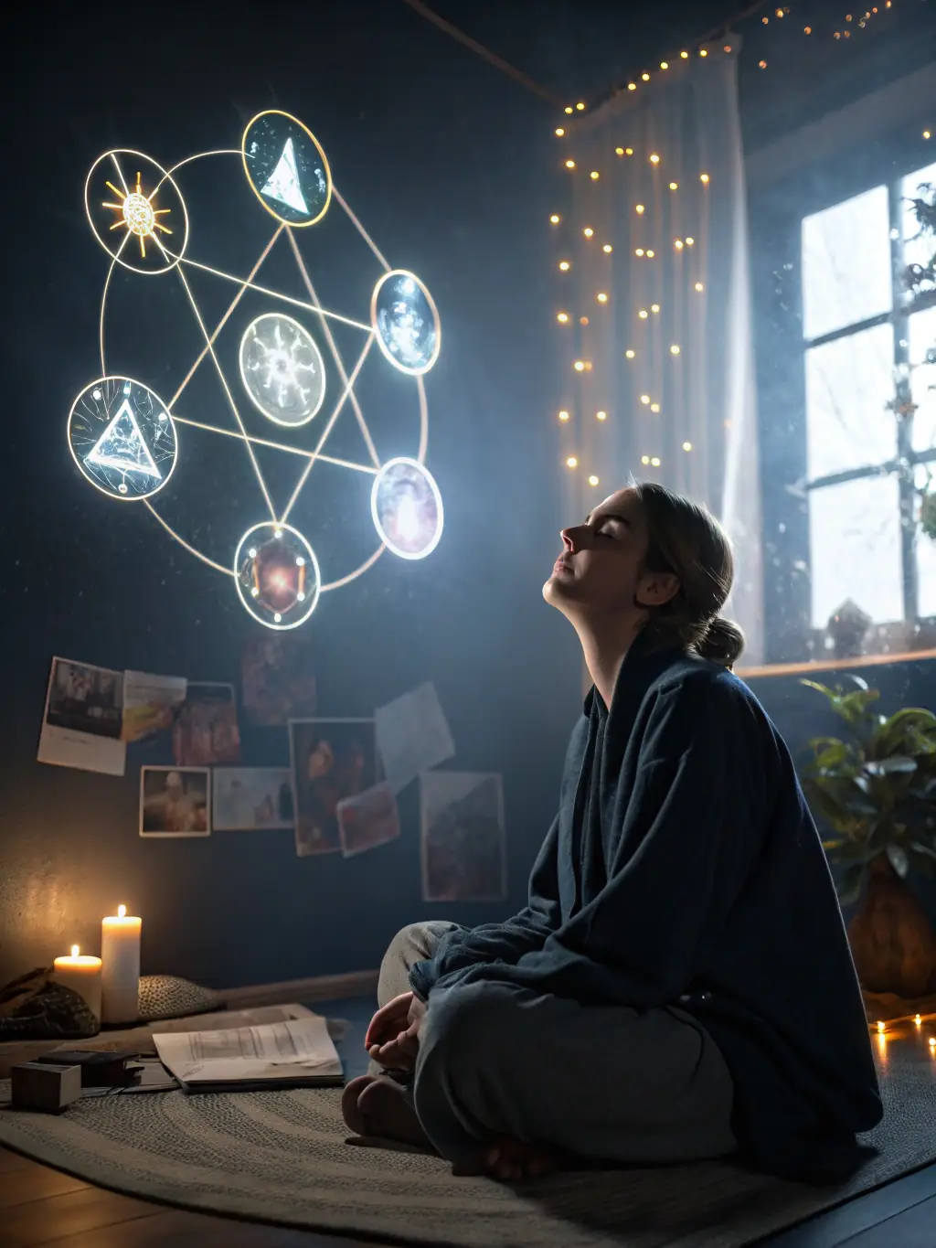 A person visualizing success, with positive affirmations surrounding them, representing the use of hypnotherapy for positive self-perception.